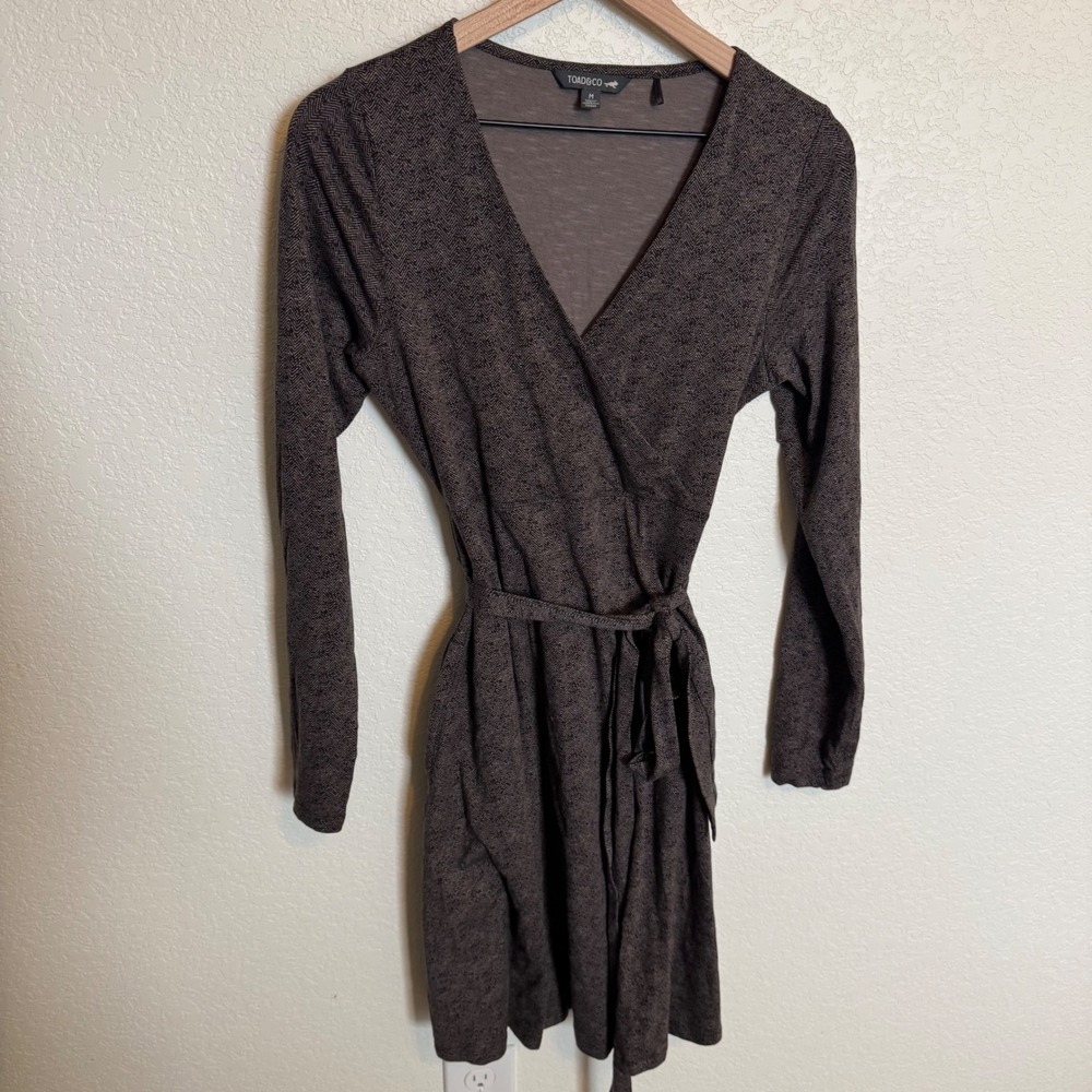 Boho Cottagecore Toad and Co Fall Wrap Dress Medium Brown Herringbone
